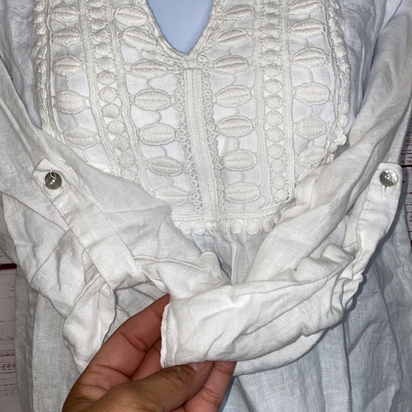 NWT White Linen Lace Boho Blouse Top By Carla Conti. - Picture 3 of 9